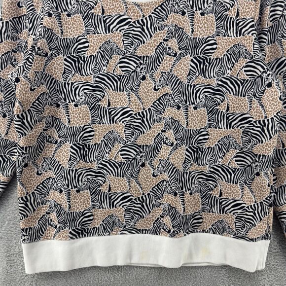 J Crew Sweater Womens S Brown Zebras Novelty Print Terry Crew Neck Long Sleeve - Picture 4 of 15